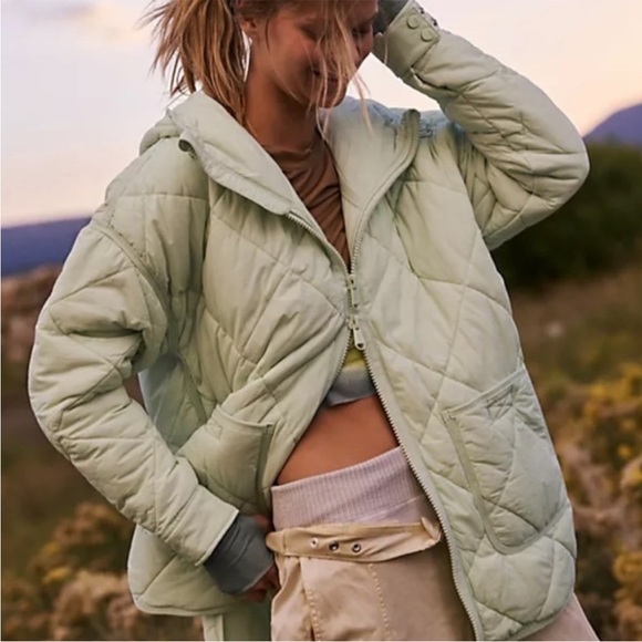 Free People Pippa Packable Puffer Jacket Light Green Bleached Melon Pippa - Picture 2 of 8